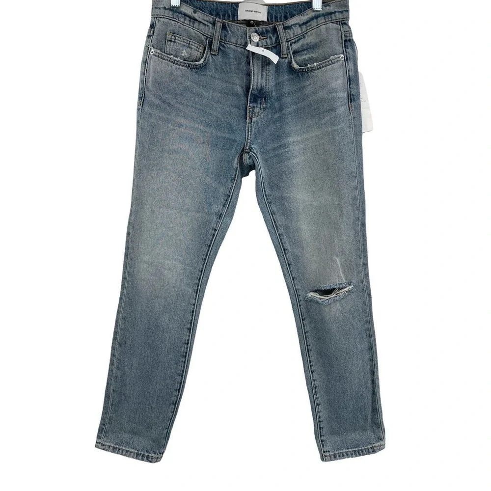 Current/Elliot Size 25 The Fling Boyfriend Jeans 2 Year Destruction Rigid Indigo